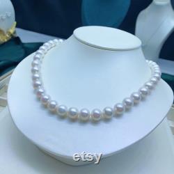 9mm 10.5mm High Quality Classic Freshwater White Pearls Beaded Necklace High Luster