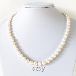 AAA Classic White Freshwater Pearl Necklace With Silver Clasp, Handmade to Order Custom Length, Mother's Day gifts, June Birthstone