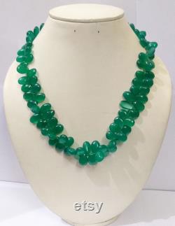 AAA Green Onyx Pear Shape Gemstone Necklace,Green Onyx Briolette Beaded Gemstone Beaded Necklace, Briolette Pear Onyx Gemstone 18 Necklace