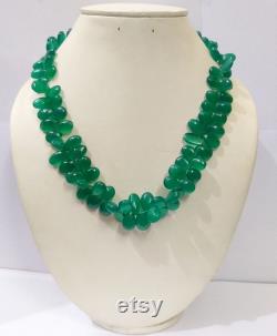 AAA Green Onyx Pear Shape Gemstone Necklace,Green Onyx Briolette Beaded Gemstone Beaded Necklace, Briolette Pear Onyx Gemstone 18 Necklace
