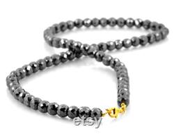 AAA Quality 5.5mm Black Diamond Faceted Beads Necklace, With 18kt Solid gold Clasp Free Diamond Studs