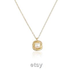 AAA Quality Freshwater Pearl Necklace 14K Gold Swirl Charm, Chic Necklace, Birthday Gift, Bridesmaid Gift, Everyday Jewelry, Minimal Gift