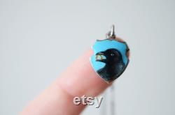 ANTIQUE Handmade, Raven With Gold Ring Pendant, 800 Sterling Silver Austro Hungarian, new ModestBirdyStudio miniature painting travel charm