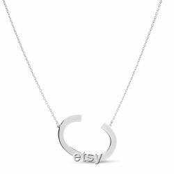 Adjustable Large Block Letter Initial C Chain Necklace Sterling Silver 925