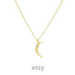Adjustable Small Crescent Pendant Chain Necklace Real 14K Yellow Gold 18