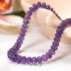 African Amethyst Gemstone Carving Necklace, Amethyst Beaded Necklace, Amethyst Necklace, Carving Necklace, Rondelle Necklace For Women, Gift