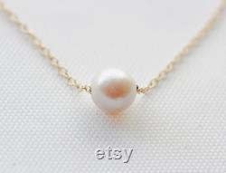 Akoya Pearl Necklace, Single Akoya Pearl, 14k Gold Pearl Necklace, Akoya Pearl Bridesmaid Necklaces, Floating Pearl Necklace