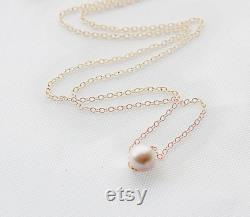 Akoya Pearl Necklace, Single Akoya Pearl, 14k Gold Pearl Necklace, Akoya Pearl Bridesmaid Necklaces, Floating Pearl Necklace