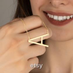 Alexis Rose Initial Necklace For Woman, 14K Gold Big Letter Sideways Necklace, Silver Large Letter Necklace, Letter Necklace For Mother