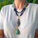 Amazonite lapis lazuli long pendant necklace Handmade jewelry Chunky statement bead unusual necklace Big bead necklace Christmas women gift