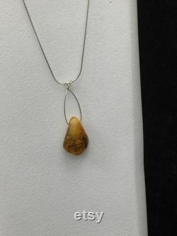 Amber Pendant Necklace Silver