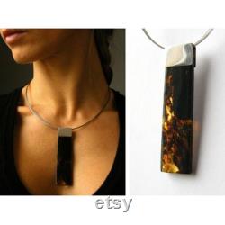 Amber Pendant, sterling Silver925 black, genuine amberstone, polished,modern design, gift for she, giftbox, with chain, New, UNIQUE-Handmade