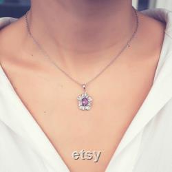 Amethyst And Diamond Necklace,Natural Stone Necklaces, Floral Jewelry, Bohemian Jewelry, Purple Jewelry, Anniversary Gift, Gifts for her