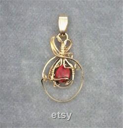 Ammolite Wire Wrapped Gemstone Cabochon Pendant, A Handmade Natural Red Canadian Fossil Gemstone Cabochon Wrapped in 14kt Gold Filled wire