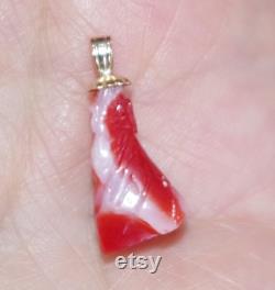 Antique Exquisite 14K Carved Aka Red Japan Coral Buddha Pendent