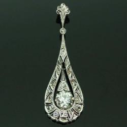 Antique Jewelry, Vintage Wedding Pendant, 14K White Gold Pendant, 1.1 Ct Round Cut Diamond, Perfect Art Deco Vintage Pendant, Summer Jewelry
