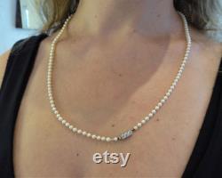 Antique String of Pearls with Diamond Clasp