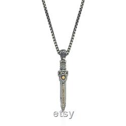 Antique Sword Necklace in Silver Ancient Sword Pendant 925 Sterling Silver Gothic Chain Jewelry, Handmade Sterling Silver Jewelry for Men