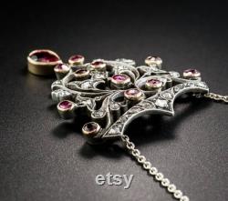 Antique Victorian Rose cut Diamond And Ruby Pendant, 92.5 Sterling Silver handmade Pendant, Silver Ruby pendant