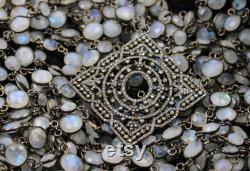 Antique and Beautiful Square Geometrical designer pendant Rosecut pave diamond pendant 925 Sterling silver handmade finish diamond jewelry65mm