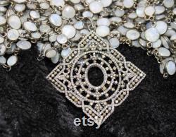 Antique and Beautiful Square Geometrical designer pendant Rosecut pave diamond pendant 925 Sterling silver handmade finish diamond jewelry65mm