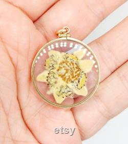Antique secret keeper pendant 18k rose gold and glass holding a dried edelweiss flower (circa 1930) charm