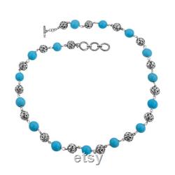 Arizona Sleeping Beauty Turquoise Necklace Size 20 With Extender T-Bar Clasp Oxidized in Sterling Silver 96.30 Ct, Silver Wt. 17.00 Gms
