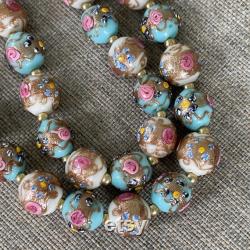 Art Deco Venetian Wedding Cake Fiorato Glass Pale Blue Pink Gold Large Bead Necklace