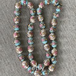 Art Deco Venetian Wedding Cake Fiorato Glass Pale Blue Pink Gold Large Bead Necklace