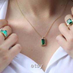 Art deco Diamond and Emerald necklace, Green Emerald , gold necklace, Emerald jewelry, May birthstone, Emerald pendant, Green gemstone