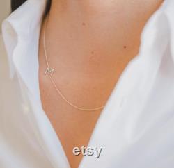 Asymmetrical diamond initial necklace, diamond letter necklace