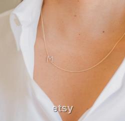 Asymmetrical diamond initial necklace, diamond letter necklace