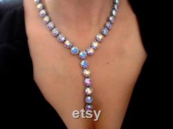 Aurora Borealis Crystal Y Necklace, Art Deco Long Layered Necklace, Bridgerton Daphne Anniversary Gift, Regency Fashion Jewelry