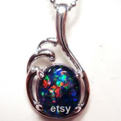 Australia Opal Natural Black Triplet Opal Pendant Solid Silver Set 7ct 23x13x5mm