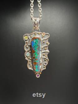 Australian Boulder Opal Pendant Artisan Handmade Pendant Gemstone Pendant Alena Zena Jewelry OOAK