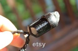 Australian Topaz and Black Tourmaline wood pendant Macrame cord, crystal point statement talisman , hand made wood, dad to be gift