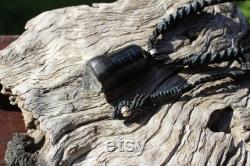 Australian Topaz and Black Tourmaline wood pendant Macrame cord, crystal point statement talisman , hand made wood, dad to be gift