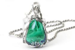 Azurite Malachite Cabochon Wire Wrapped Pendant Sterling silver Large Natural Gemstone AAA
