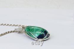 Azurite Malachite Cabochon Wire Wrapped Pendant Sterling silver Large Natural Gemstone AAA