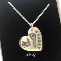 Baby Print Necklace, Hand and Footprint Necklace, Silver Heart Necklace, Personalised necklace, Gifts For New Mums, Mother's Day Gift.
