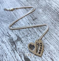 Baby Print Necklace, Hand and Footprint Necklace, Silver Heart Necklace, Personalised necklace, Gifts For New Mums, Mother's Day Gift.