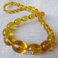 Baltic Amber Necklace, Yellow Olive Bead, Necklace Amber Oval, Hand carved Bead Amber, Amber Handmade Jewelry