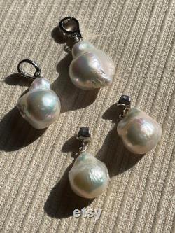 Baroque pearl pendant silver Large baroque Organic Shape Baroque Pearl Pendant in sterling silver bail detachable bail openable bail