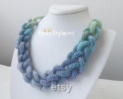 Beaded Blue Necklace Bib Necklace Blue Wedding Statement Necklace Color Changing Jewelry Periwinkle Necklace Crochet Necklace Mother In Law