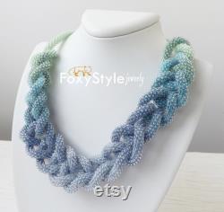 Beaded Blue Necklace Bib Necklace Blue Wedding Statement Necklace Color Changing Jewelry Periwinkle Necklace Crochet Necklace Mother In Law