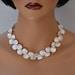 Beaded White mother of pearl statement necklace Teardrop cluster choker Gemstone jewelry set
