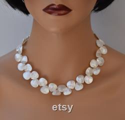 Beaded White mother of pearl statement necklace Teardrop cluster choker Gemstone jewelry set