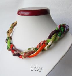 Beaded crochet necklace Etsy design awards 2021 Bright long lariat Tutti fruity necklace Long rope necklace Beaded jewelry Summer necklace