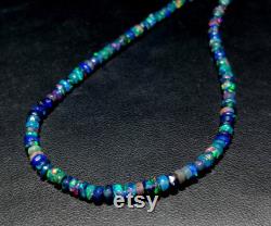 Beautiful Blue Opal Beads Necklace 30Ct Welo Fire Ethiopian Opal Faceted Beads 1Line Strand 18Inches Length Opal Beads Necklace Jewelry 3x2