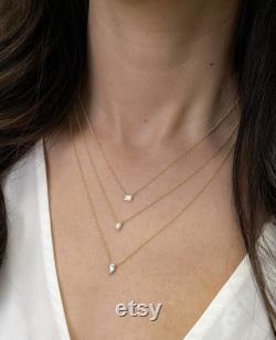 Bezel Diamond Necklace, Solitaire Necklace, 14k Solid Gold